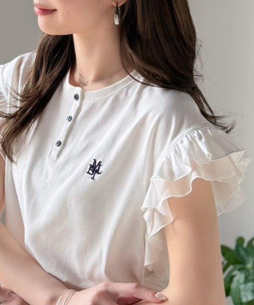 【mily bilet】ふわっと華やか、でも凛と。袖フリルコンパクトTシャツ mi1329092