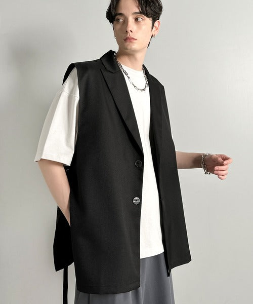 「日常をアップデート。」ピークドラペル仕様エレガントセミロングベスト／Peak Lapel Elegant Semi-Long Vest co1010009