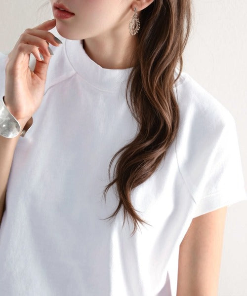 【sustaina+】【family+】綿100%USAコットン、大人のモックネックTシャツ。 cl5015