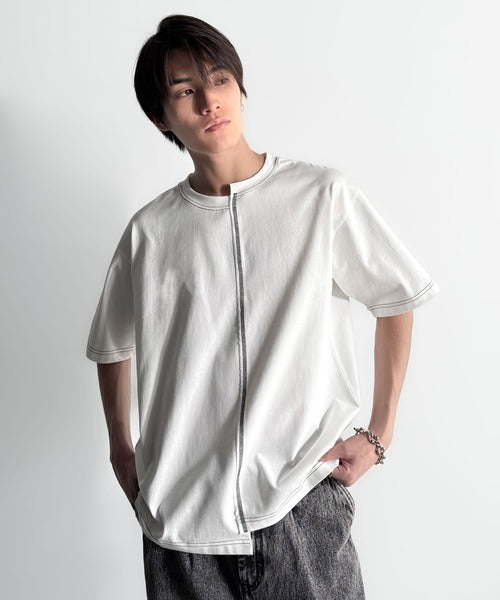 Asymmetric Stitch Design T-Shirt／アシンメトリーデザイン配色ステッチTシャツ co1150013