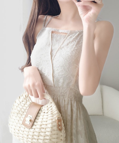 【mily bilet】華やかに魅力引き立つ。シアージャガードチョーカーキャミワンピース(ロング) mi1019067