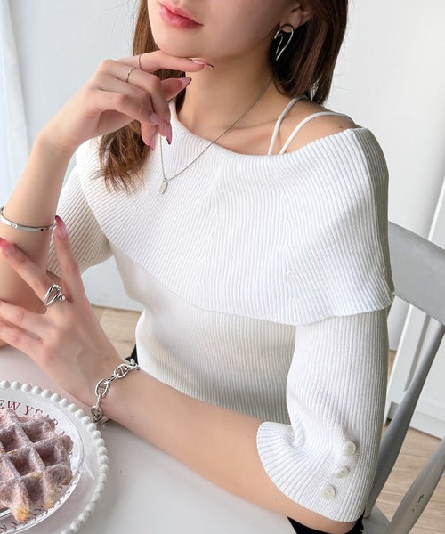 大人フェミニンな着こなし。オフショルリブニット(半袖) ce1020234