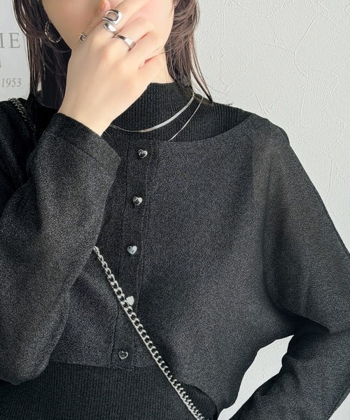 【mily bilet】上品さと可愛らしさを兼ね備えた、オフショル２WAYラメシアーニットアンサンブル（カーディガンセット） mi1029105