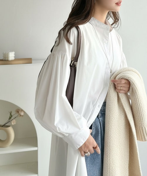 着方自在でロングシーズン活躍◎柄アソートバンドカラービッグシャツワンピ ce1010478
