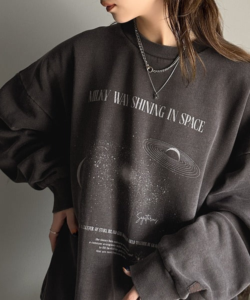 《Javaジャバコラボ》ヴィンテージライクな宇宙柄。プリントピグメント裏起毛ビッグスウェットプルオーバー jv1029090