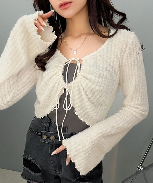 【mily bilet】高見えロゴプレートがキラリ。前後2WAYリボンデザインニットカーディガン mi1329006