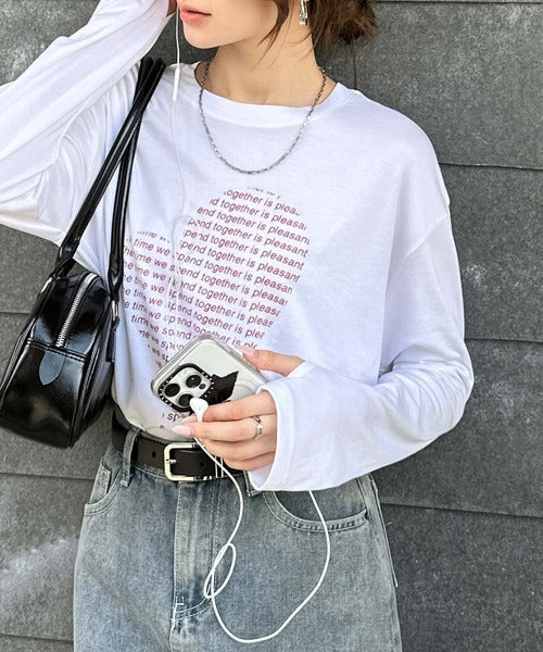 【mily bilet】 ハートが映える♪大人カジュアルMIX◎ハートグラフィック指穴ロングTシャツ mi1029154