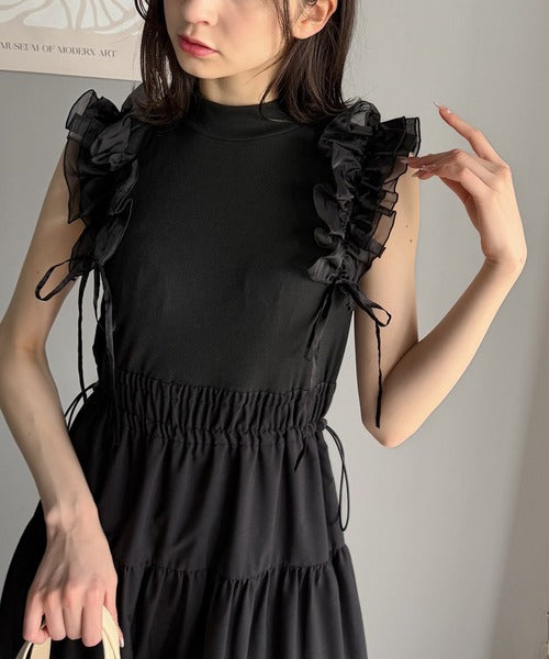 【mily bilet】一枚で大人可愛く決まる。フリル切り替えドッキングワンピース（ノースリーブ） mi1019091
