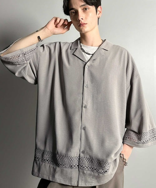 レースが語る、大人の余裕。レース切り替えオープンカラーシャツ / Lace Panel Open Collar Shirt co1010011