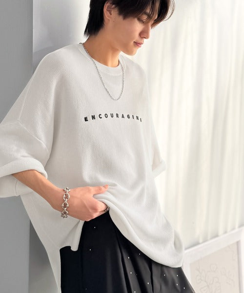 《JaVaジャバコラボ》Tシャツにはない品格を。ロゴプリントオーバーサイズサマーニットプルオーバー jm1050364