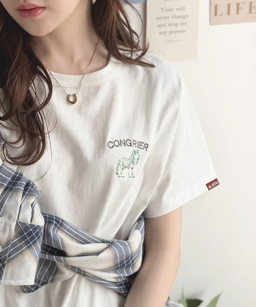 《JaVa ジャバコラボ》大人の遊び心をプラス。綿100％オオカミ刺繍Tシャツ（半袖） jv1330074