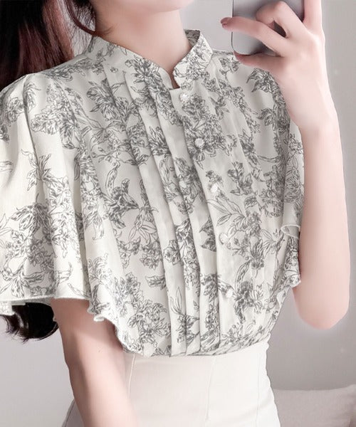 【mily bilet】上品で大人かわいい。花柄ピンタックフレア袖ブラウス mi1139026
