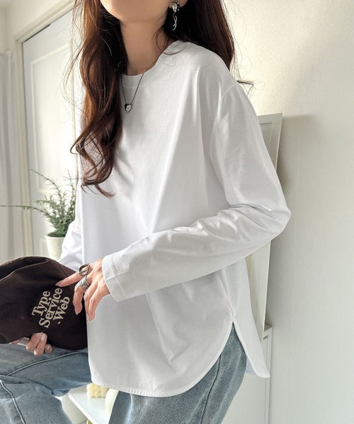 品よく、楽ちん。大人の余裕が漂う。シルケット素材 レイヤード ラウンドヘム 長袖 ロンTEE ce1020296