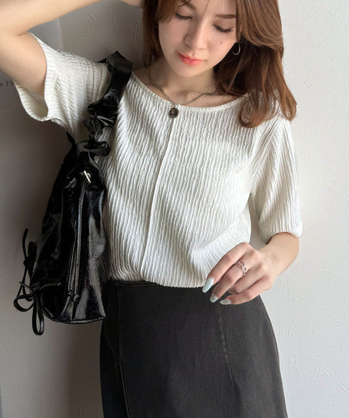抜け感が大人の魅力♪前後2wayバックオープンジャガードトップス（半袖） ce1010412