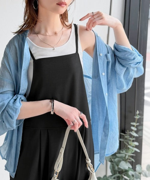 落ち感ワイドでつくる、大人の抜け感。バックリボンサロペットパンツ ce1240122