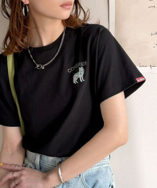 《JaVa ジャバコラボ》大人の遊び心をプラス。綿100％オオカミ刺繍Tシャツ（半袖） jv1330074