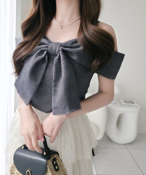 【mily bilet】一枚に大人可愛いを凝縮。リボンデザイントップス×チュールスカートドッキングキャミワンピース (ロング丈) mi1139113