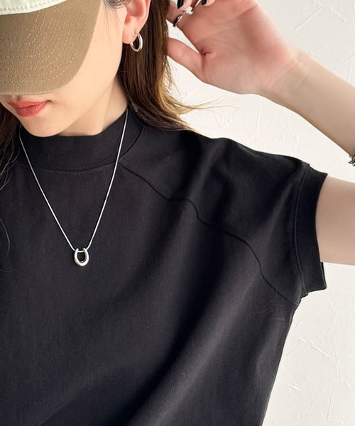 綿100%USAコットン。大人のモックネックフレンチラグラン裾ドロストシンプルTシャツ ce0780080