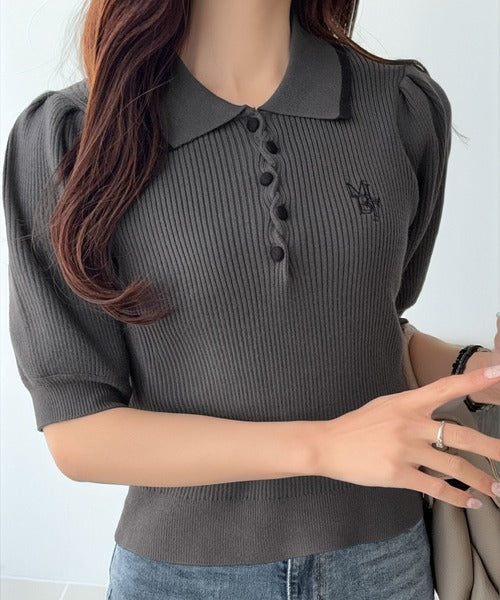 【mily bilet】配色×くすみカラーで魅せる、ずるい清楚さ。配色ラインポロニット (半袖) mi1359044