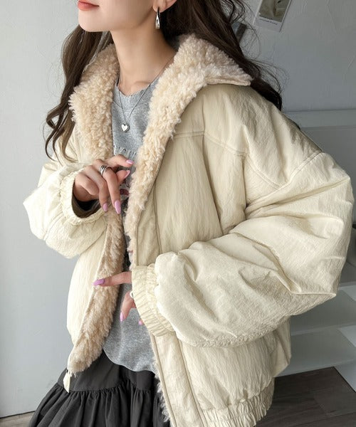 《Javaジャバコラボ》大人可愛いを叶える。中綿×ふわふわファースタンドブルゾン jv1070104