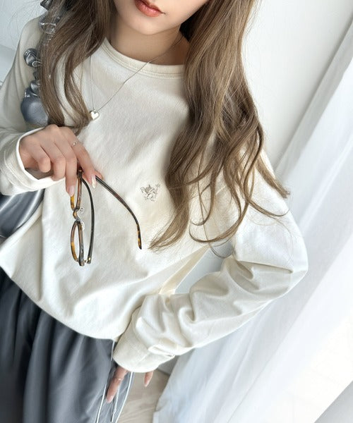 ヴィンテージ感をプラス。綿100%衿バイカラーワンポイント刺繍ロンTシャツ ce1260203
