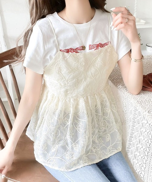 大人のレイヤードスタイル。シアー花柄刺繍オーバーキャミビスチェ ce1240035