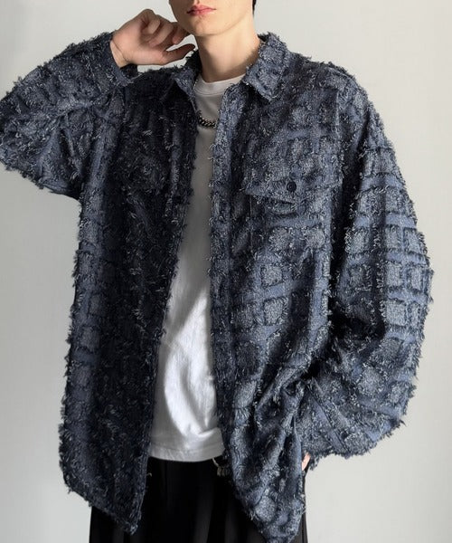 【Classical Origin】「1歩先の存在感。」フリンジ使いブロックチェックアウターシャツ（長袖）/Fringed Block Check Outer Shirt co1010021