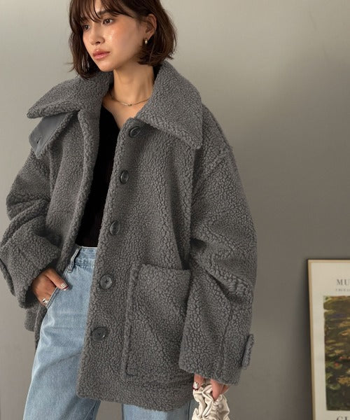 《JaVaジャバコラボ》纏う大人ボアが包み込む♪ボアショートブルゾン jv1265010