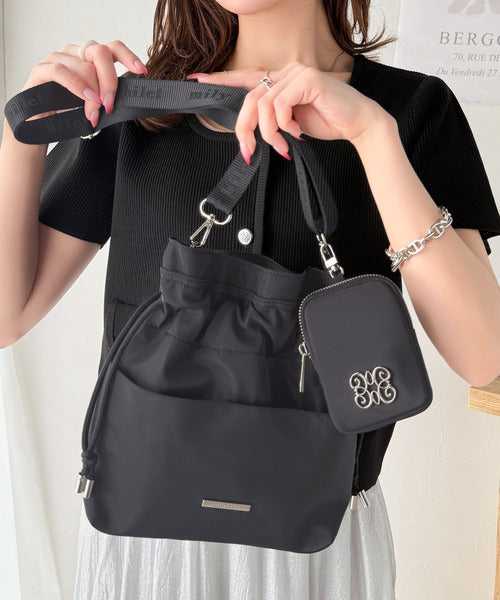 【mily bilet】程よい光沢感が大人可愛い☆ジャガードテープ使いミニポーチ付き巾着2WAYショルダーバッグ mi1159053