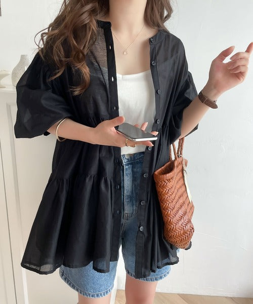 ふわり、風をまとう。3wayバルーンスリーブティアードブラウス ce0960007