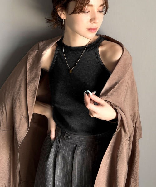 【mily bilet】シンプルに1枚でも着られる♪カップ付きテレコリブアメスリタンクトップ mi1029123