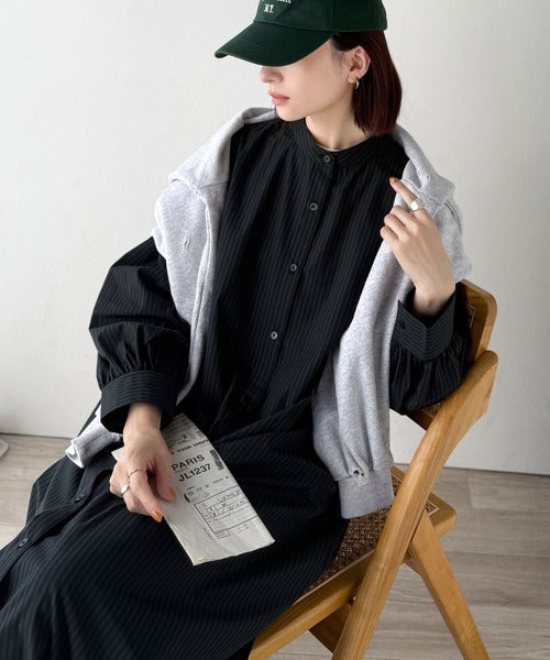 着方自在でロングシーズン活躍◎柄アソートバンドカラービッグシャツワンピ ce1010478