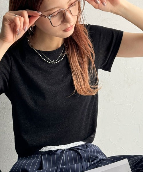 さりげなく輝くラメが主役。ラメ入りショート丈Tシャツ（半袖） ce1110124