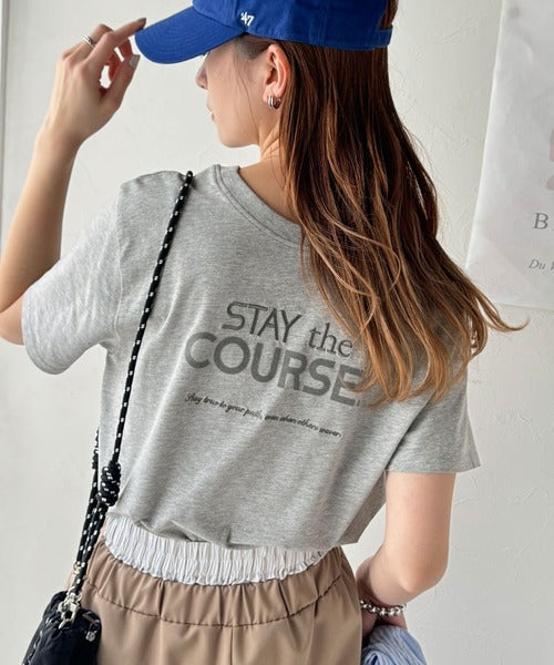 【sustaina+】シンプルなのに格上げ感抜群。オーガニックコットン100%前後2wayロゴ刺繍＆フロッキーTシャツ(半袖) ce1260399