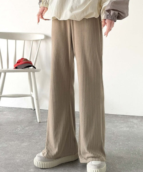 美脚魅せ。ウエストゴム起毛リラックスリブフレアパンツ ce1015076