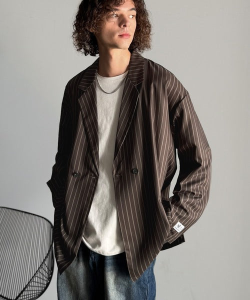 【Classical Origin】「さっと羽織れる。」ストライプ柄ドレープテーラードシャツジャケット／Relaxed Draped Tailored Stripes Shirt Jacket co1150041