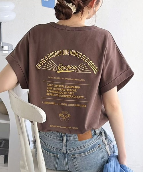 《JaVaジャバコラボ》背中で魅せる。バック刺繍フレンチスリーブTシャツ（半袖） jv1050358