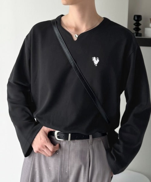 【Classical Origin】「着心地と、上質感と。」Soft Ponte V-Neck T-Shirt／ポンチ素材Vネック胸刺繍Tシャツ（長袖） co1150049