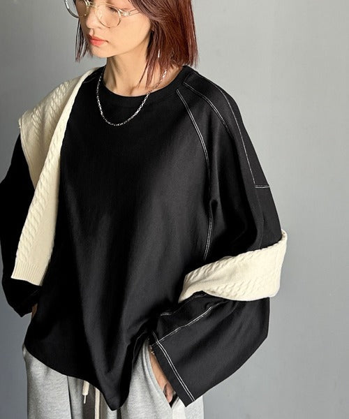 《JaVaジャバコラボ》ゆるっと大人カジュアル。綿100％ドルマンスリーブカットロンTEE（長袖） jv1260489
