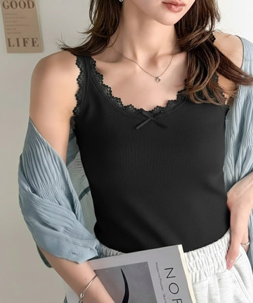 【mily bilet】大人女子の日常に、さりげないスパイスを。 バイカラーテレコレースキャミソール mi1329083