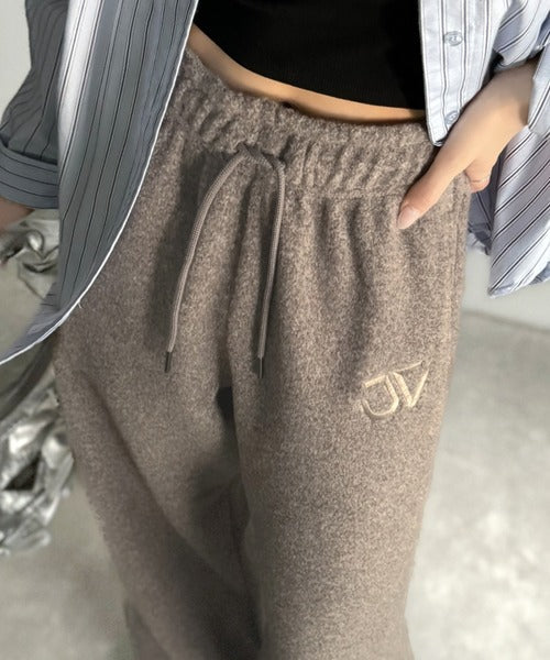 《JaVaジャバコラボ》裾ドロストロゴ刺繍ミックス調フリースパンツ jv0789010