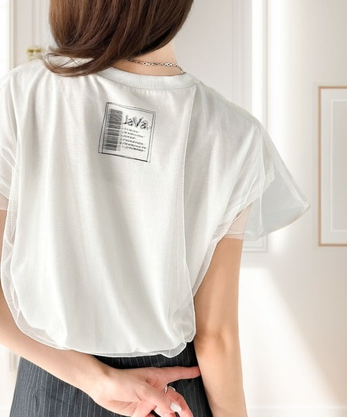 《JaVa ジャバコラボ》１枚で即こなれ感。バックプリントチュールレイヤードフレンチTシャツ jv1010316