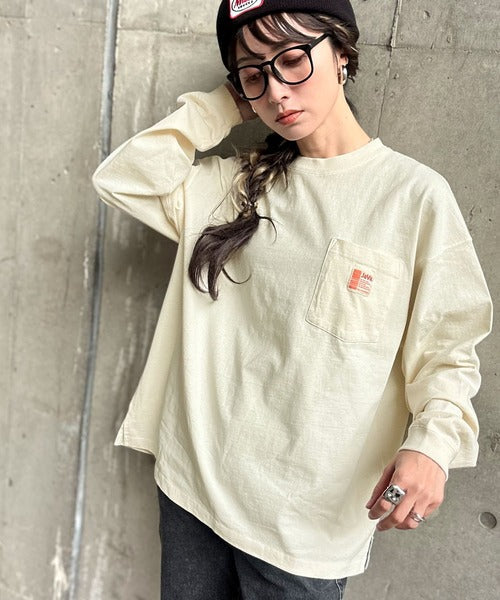 《JaVaジャバ コラボ》綿100％ピグメント加工ポケット付きロングTee jv1029002