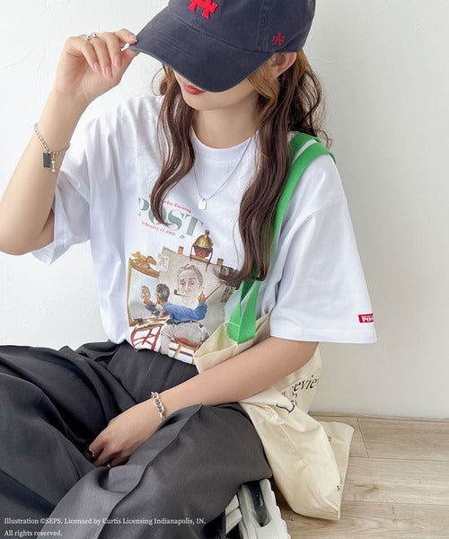 『THE SATURDAY EVENING POST』×クラシカルエルフ 別注グラフィックTシャツ 【Rockwell's Triple Self-Portrait Reprint】 ce1260281
