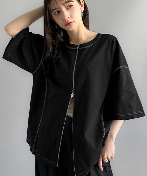 【Classical Origin】「1枚でも羽織でも。」インサイドアウト仕様2wayダブルジップTシャツ／Inside-Out Oversized Double-Zip 2way T-Shirt co1150018