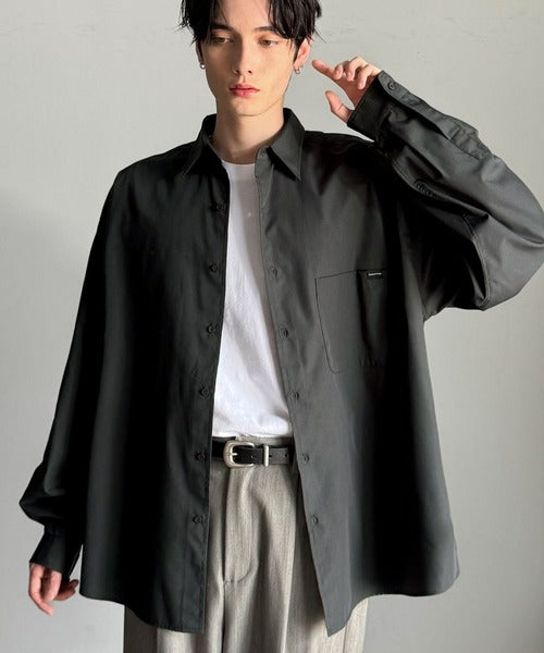 【Classical Origin】ゆとりを着る。ネーム付き胸ポケットビッグシャツ（長袖）/Brand name & chest pocket long sleeved big shirt ao1110147