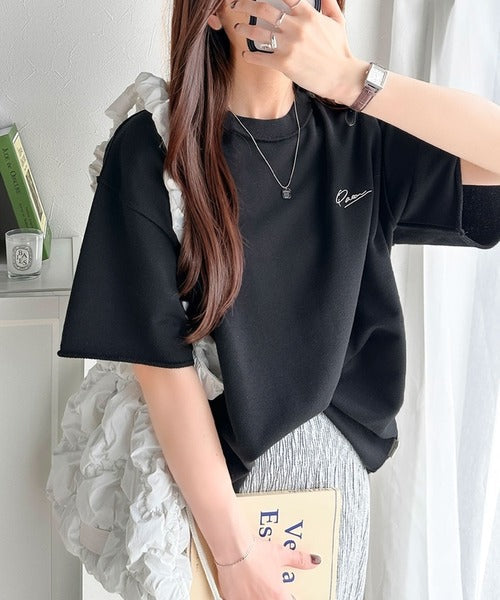 袖口くるりん。ワンポイント刺繍ハーフスリーブ裏毛Tシャツ ce1260259