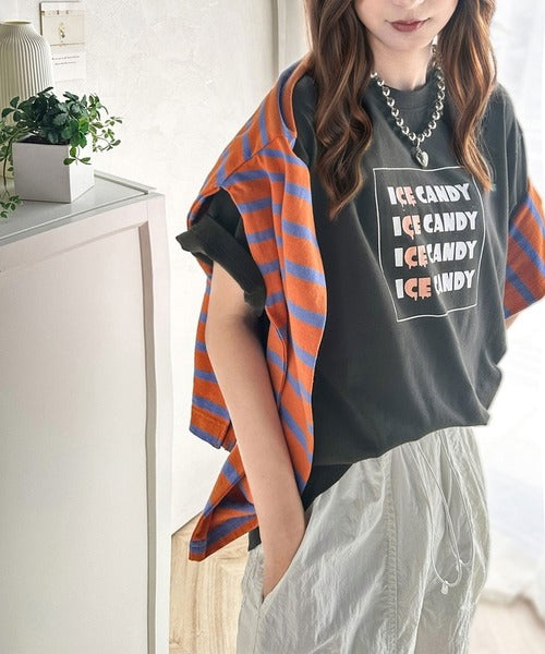 大人胸キュン。綿100％ICE CANDYロゴプリントTシャツ mo1310038