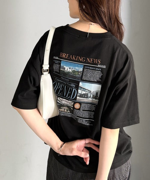 纏うだけで、洒落感アップデート◎綿100％ニュースペーパーロゴプリントオーバーサイズTシャツ ce1330046