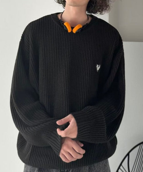 【Classical Origin】「究極スタンダード」畔編みオーバーサイズクルーネックセーター ／Oversized Ribbed Knit Crew Neck Sweater co0780012